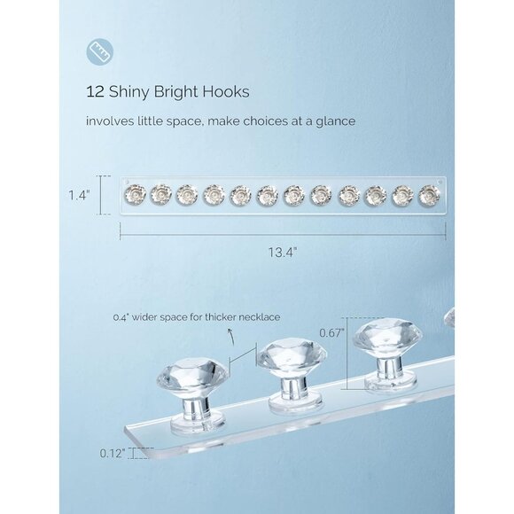 2 Pack Acrylic Necklaces Holder Hanging Jewelry Organizer Wall Mounted Necklace - Picture 2 of 8